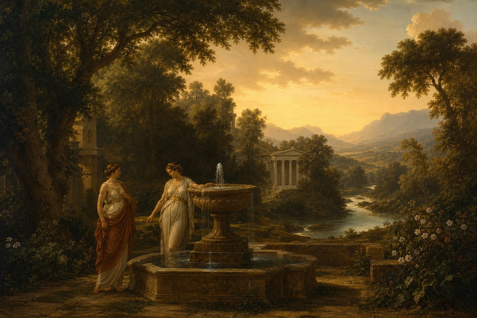 Arcadian fountain scene